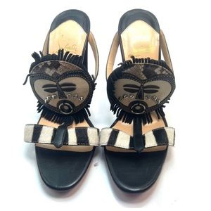 Christian Louboutin Makeda Zebra Tribal Sandals Mules